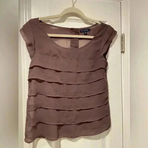 American Eagle Purple Sheer Tiered Cap Sleeve Button Up Back Top Size XS